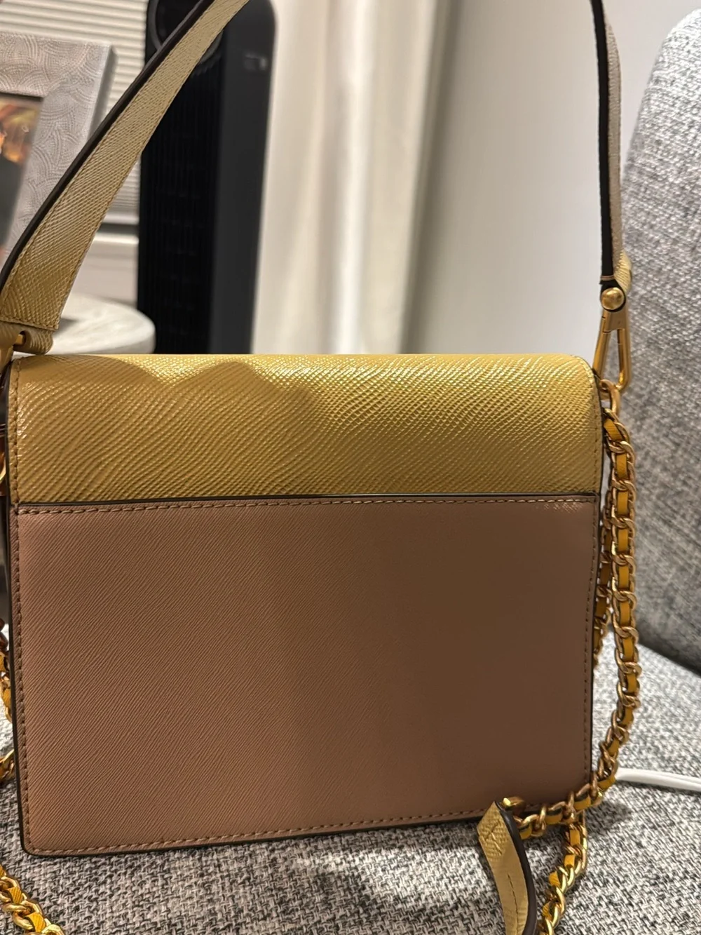 Tory Burch Colorblock Leather Shoulder Bag in Mustard, Beige and Taupe